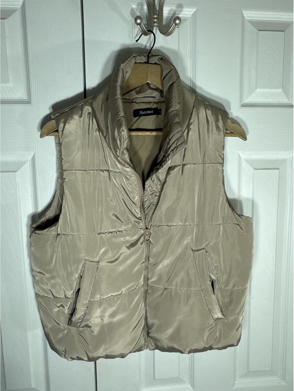 Automet Beige Satin Puffer Vest Size S